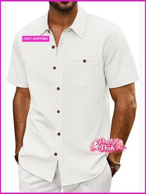 Cotton Short Sleeve Button Down Shirt with Chest Pocket